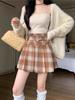 Women's Plus Size Wool Blend Plaid A-line Skirt, High Waist Pleated Short Skirt for Autumn/Winter 2025.