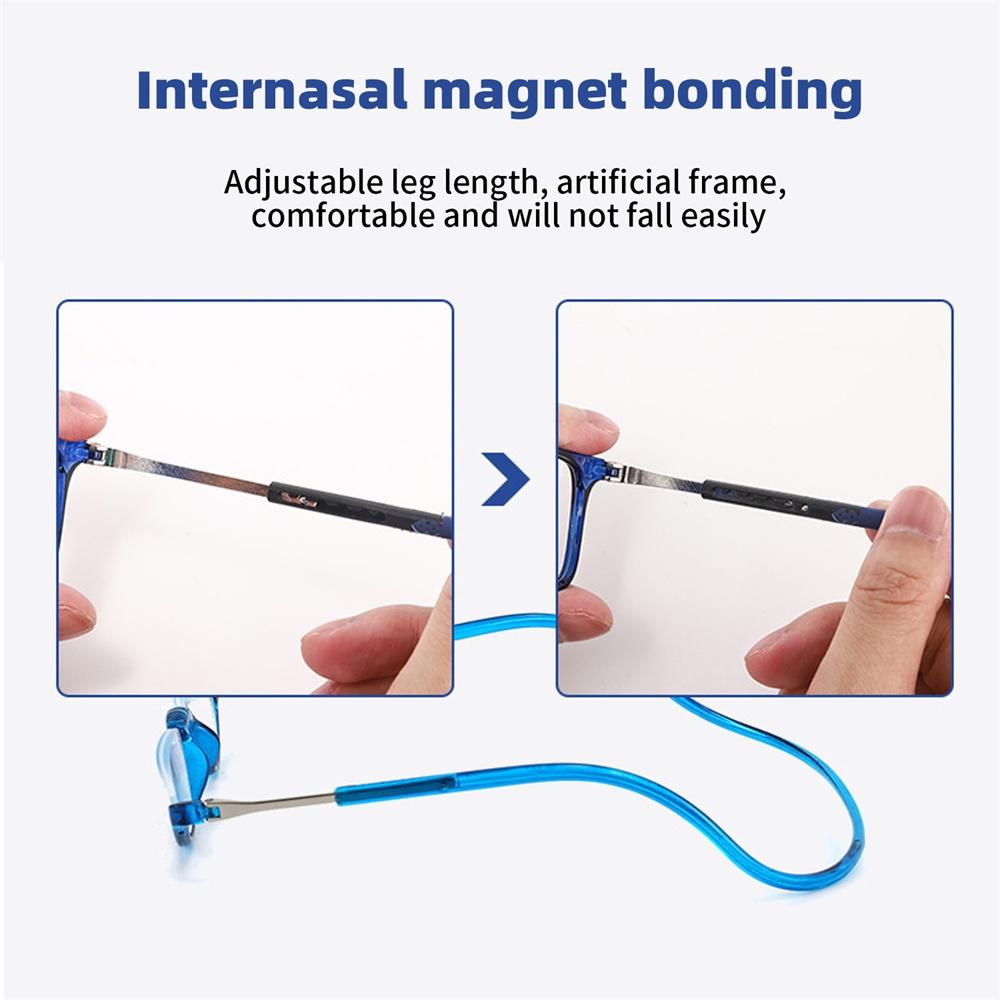 Fashion Folding Half-frame Magnetic Reading Glasses Men and Women Hanging Neck Magnetic Far-sighted Glasses Metal Reading Glasses +1 + 3
