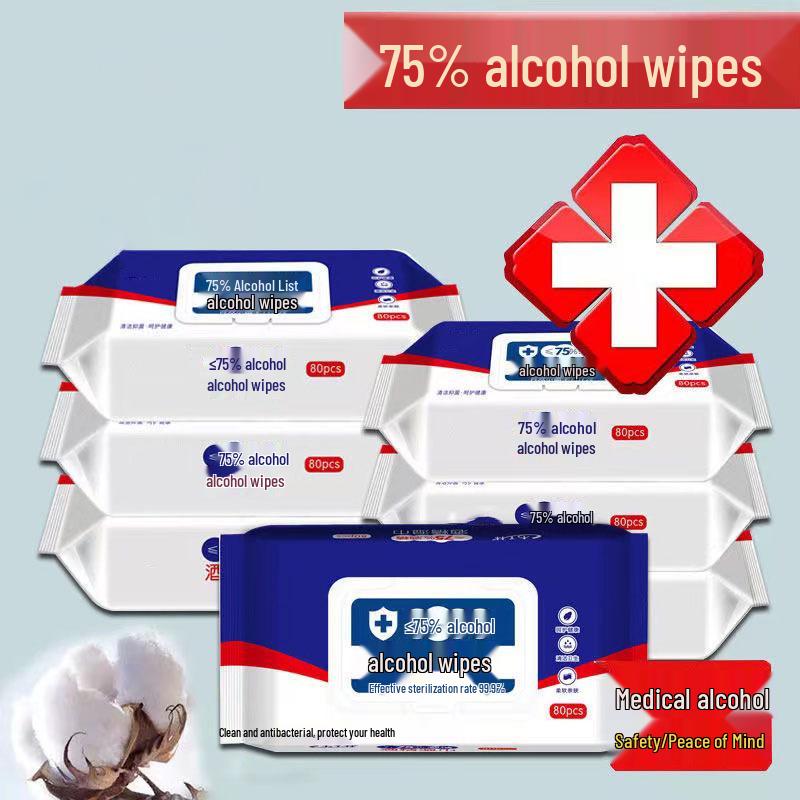 Alcohol Wet Wipes - 75% Cotton, Thickened, 80 Count Family Pack