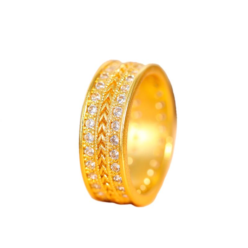 24K Au999 Pure Gold Plain Ring - Women'S Style With Diamond Accent Wheat Ear, Timeless Band Jewelry