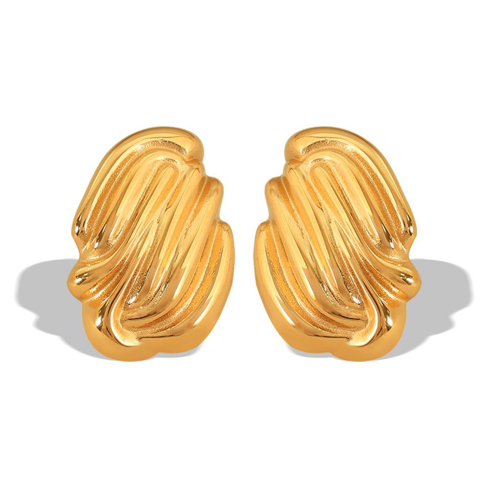 CARLIDANA New Arrival Minimalist Stainless Steel Gold Plated Stripes Hoop Earring Women Tarnish Free Chunky C Stud Earrings