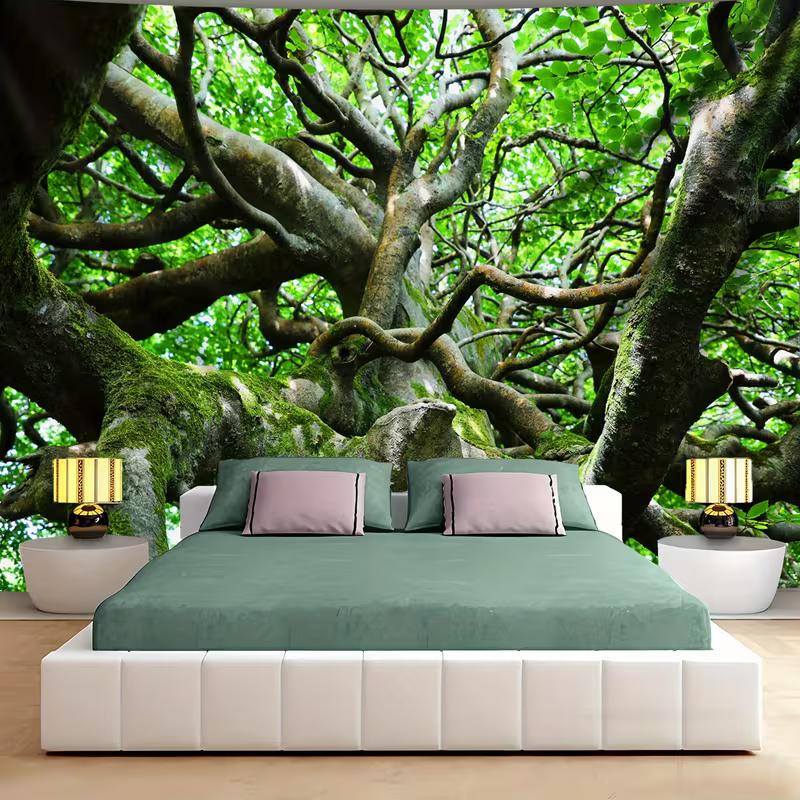 

2D Giant Mossy Oak Tapestry, Ancient Tree Forest Wall Hanging, Lush Green Nature Backdrop 47.2x31.5inch/120*80cm