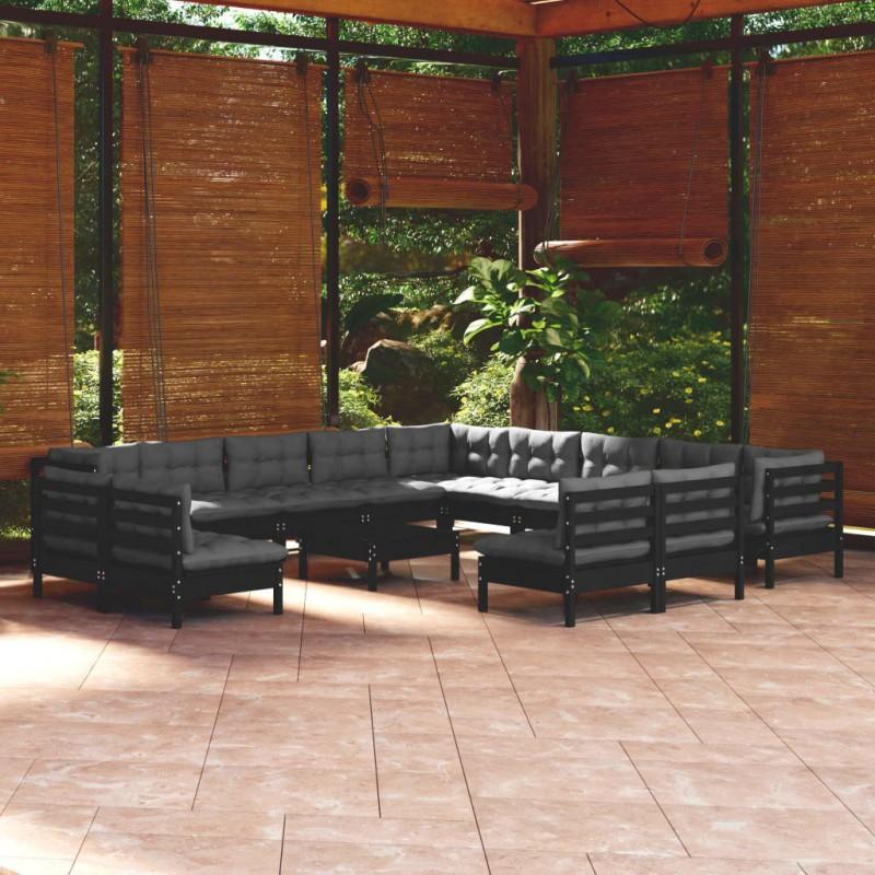 Day and Night - Day and Night Garden Furniture 14 Pieces with Black Cushions Solid Pine Wood