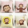 Cartoon George The Curious Monkey Cushion Cover Cushion Covers Natural Linen Breathable Sofa Bedroom Decor Pillowcase