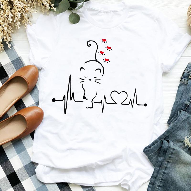 Women Lady Casual Cat Letter Funny 90S Style Cute Print Shirt T Tee For Womens Clothes