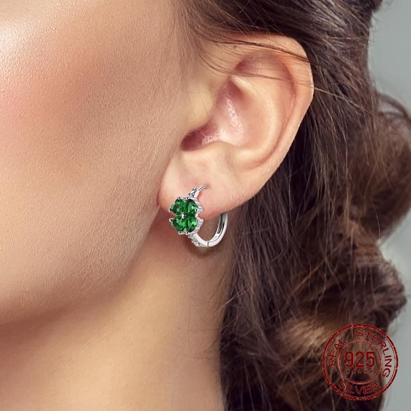 New in 925 Silver Lucky Clover Earrings for Women Girl Green Leaf Ear Studs Fine Jewelry Fashion Luxury Anniversary