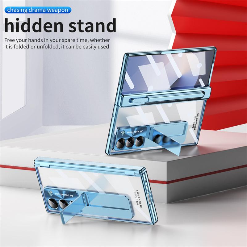 Pentru Samsung Galaxy Z Fold 8 Ultra / 7 6 5 4 3 Carcasă PC Placată cu Protecție Dublă Balama Suport Slot Stilou cu Sticlă Securizată Stilou Stylus