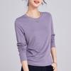 Tencel Linen Retro Long-sleeved Slim-fitting Straight-shoulder Women's Crew Neck Sports Top