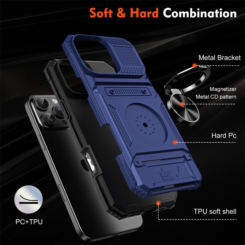 Bracket Card Slot iPhone 17 Pro Max Case, Compatible with Apple 17/16, Drop-Proof Design, Ideal for Cross-Border and Foreign Trade.