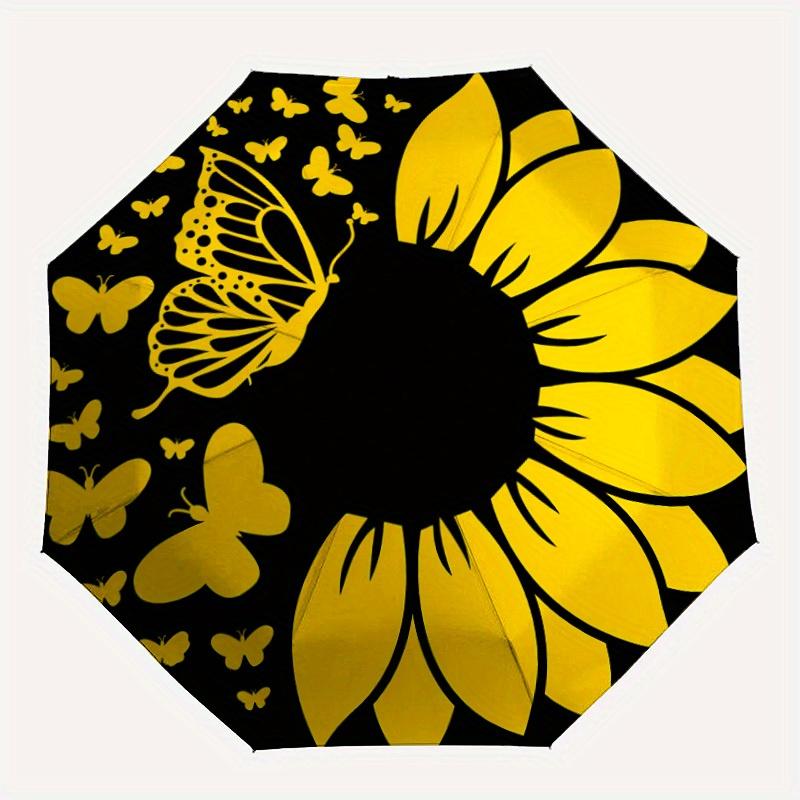

1pc Yellow Floral Design Automatic Folding Umbrella, Portable & Foldable Design with 8 Ribs, Casual Outdoor Accessory Halloween and Christma