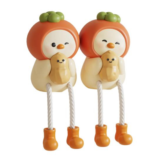 2 Pcs Cartoon Shelf Legs Funny Resin Sitter with Dangling Persimmon/Cat/Pear Figurine