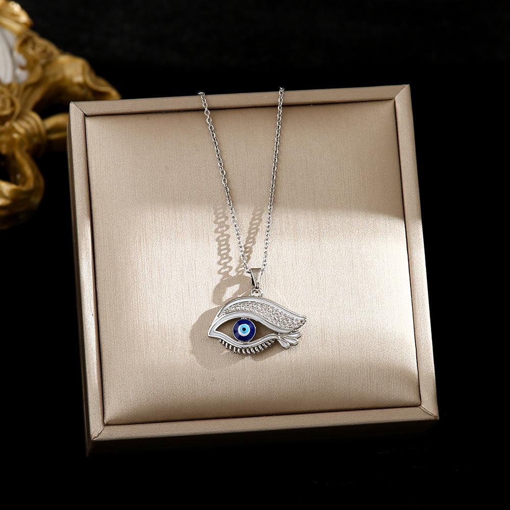Beliebte Halskette mit blauem bösen Blick aus Titanstahl für Damen – Vielseitiger und personalisierter Schlüsselbeinkettenschmuck