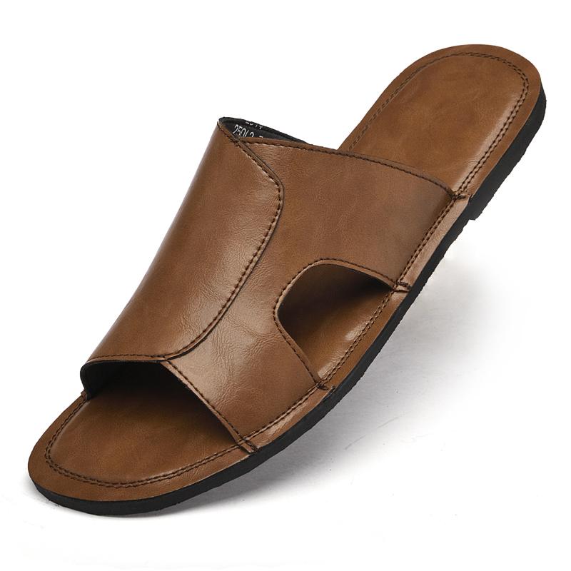 Fashion Men's Leather Slippers Soft Sole Comfortable House Slides Indoor Outdoor Moccasin Slippers for Men Walking Shoes Anti-Slip Flats