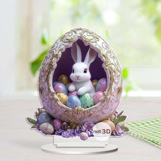 Easter Bunny Table Sign 2D Flat Acrylic Bunny Egg Desktop Ornament Spring Tabletop Centerpiece for Home Corner Fireplace Decor