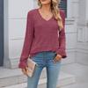Long Sleeves Solid Color Pit Strip Polished Casual V-neck Lace Long-sleeved Bottoming Shirt