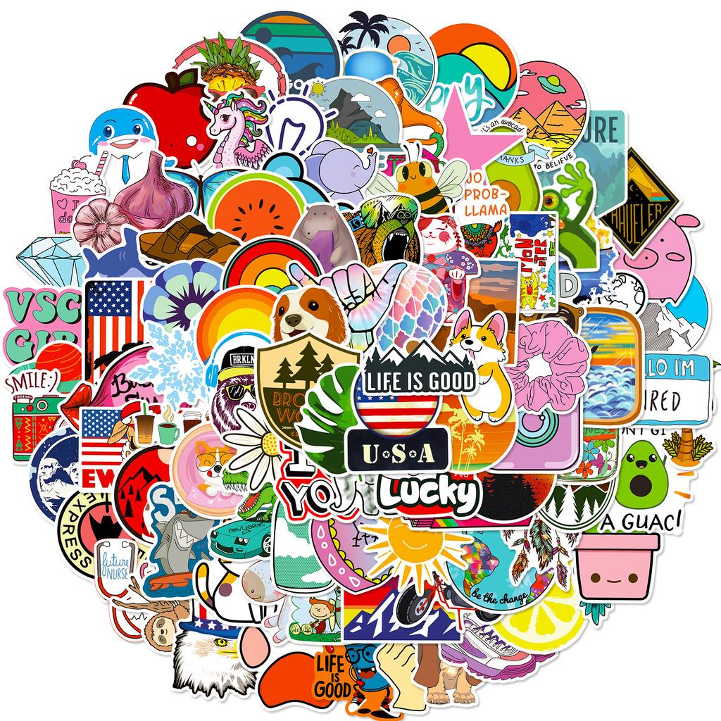 T01020003 Clearance 100 Mixed And Matched Small Fresh Graffiti Stickers Cartoon Notebook Skateboard Water Cup Stickers