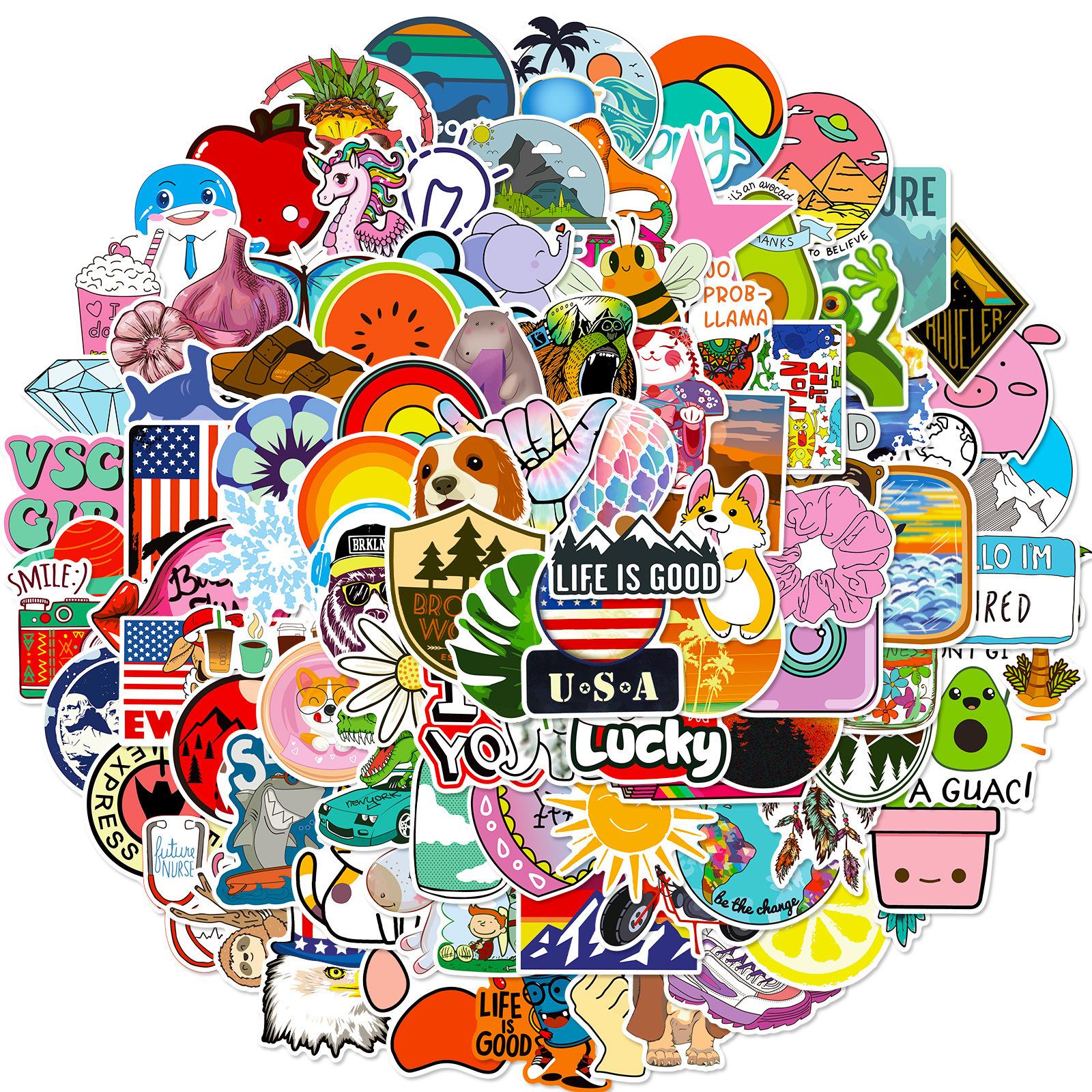 

T01020003 Clearance 100 Mixed And Matched Small Fresh Graffiti Stickers Cartoon Notebook Skateboard Water Cup Stickers