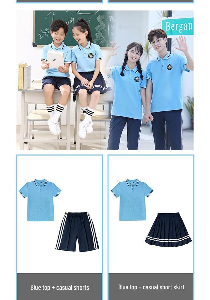 2022 Blue School Uniform Set: Summer Short Sleeve Sportswear for Primary, Junior High & High School