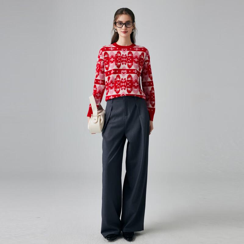 PALUOPO Women's Striped Jacquard Cashmere Blend Knit Sweater