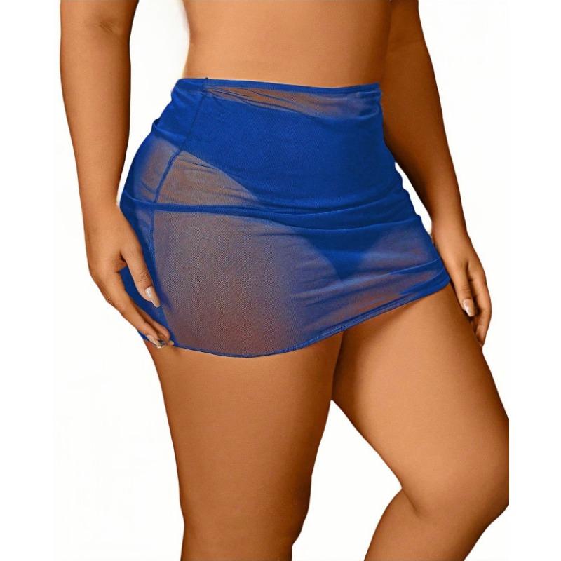 Black Sheer Mesh Cover Up Skirt High Waist Ruched Beach Skirt for Swimwear
