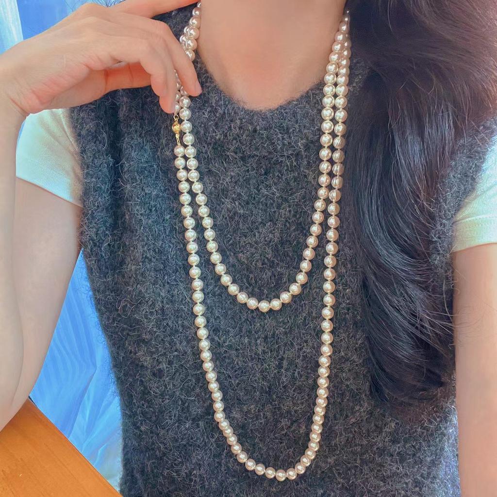 Retro French Shijia Pearl Necklace, A Variety Of Ways To Wear It, Small Fragrance Temperament, High-End Versatile Sweater Chain
