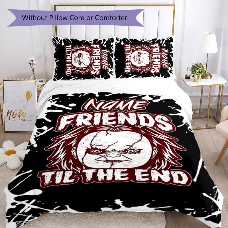 3pcs Custom Name Chucky Bedding Set Duvet Cover Closure Includes 1 Duvet Cover & 2 Pillowcases for All Seasons Bedroom Decor