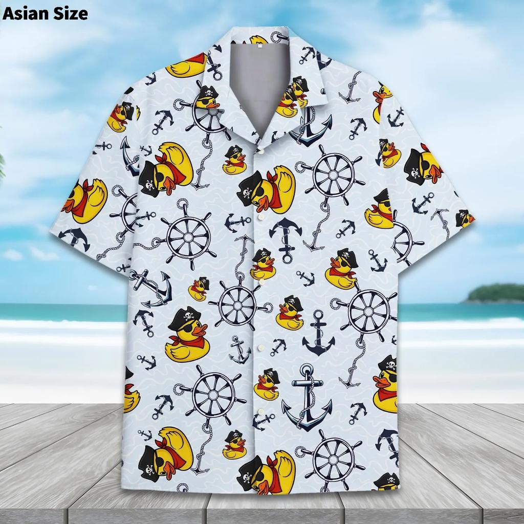 Duck 3d Print Shirts Men Fashion Hawaiian Shirt Short Sleeve Casual Beach Shirts Boys Single-Breasted Blouse Men's Clothing