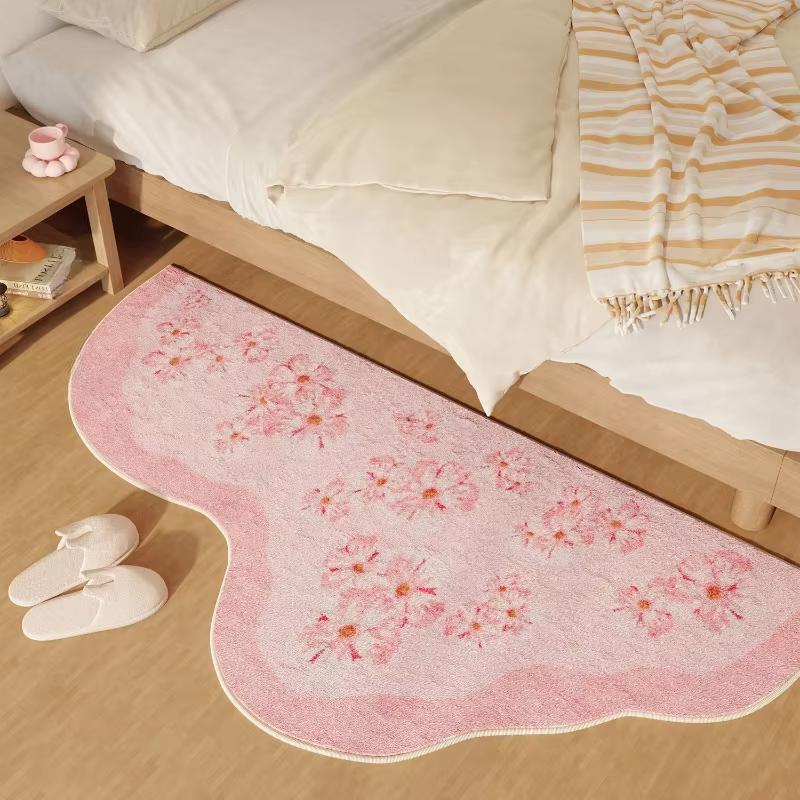 Irregular Flower Runner Rug Soft Plush Bedside Mat Non Slip Cute Floral Green Bedroom Living Room Home Decor Floor Carpet