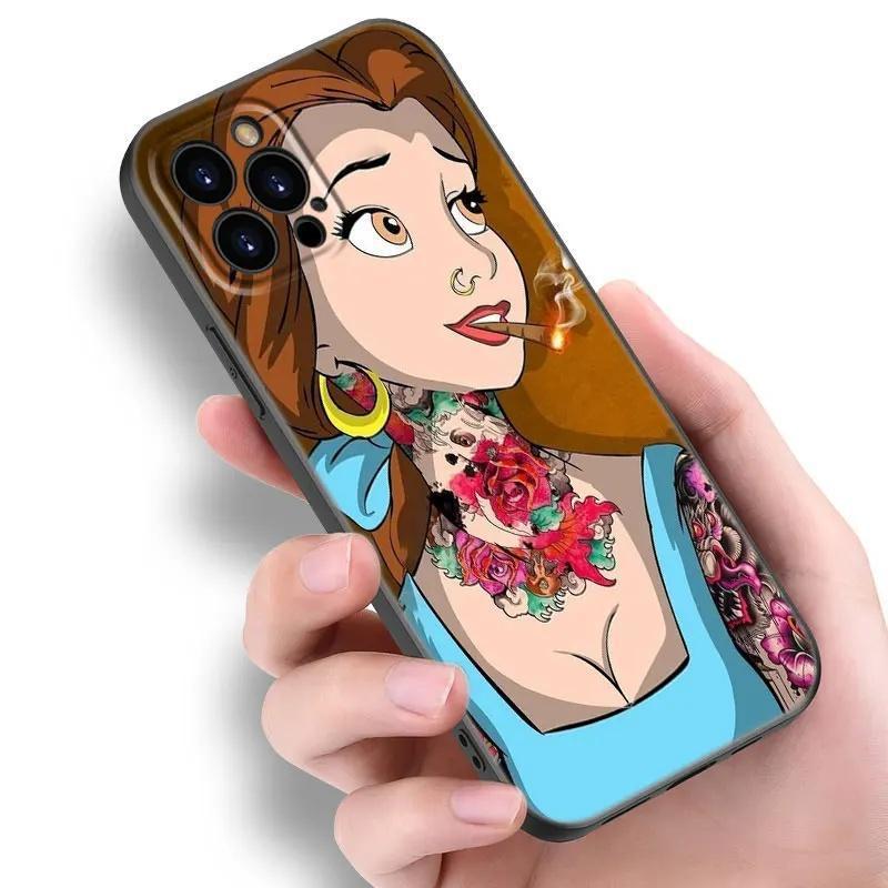 Apple Iphone16Pro Phone Case Tattoo Anime Princess Black Silicone Phone Case