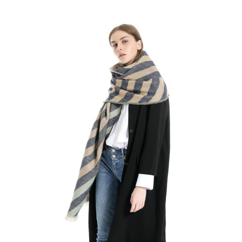 Women S Striped Imitation Cashmere Warm Winter Scarf