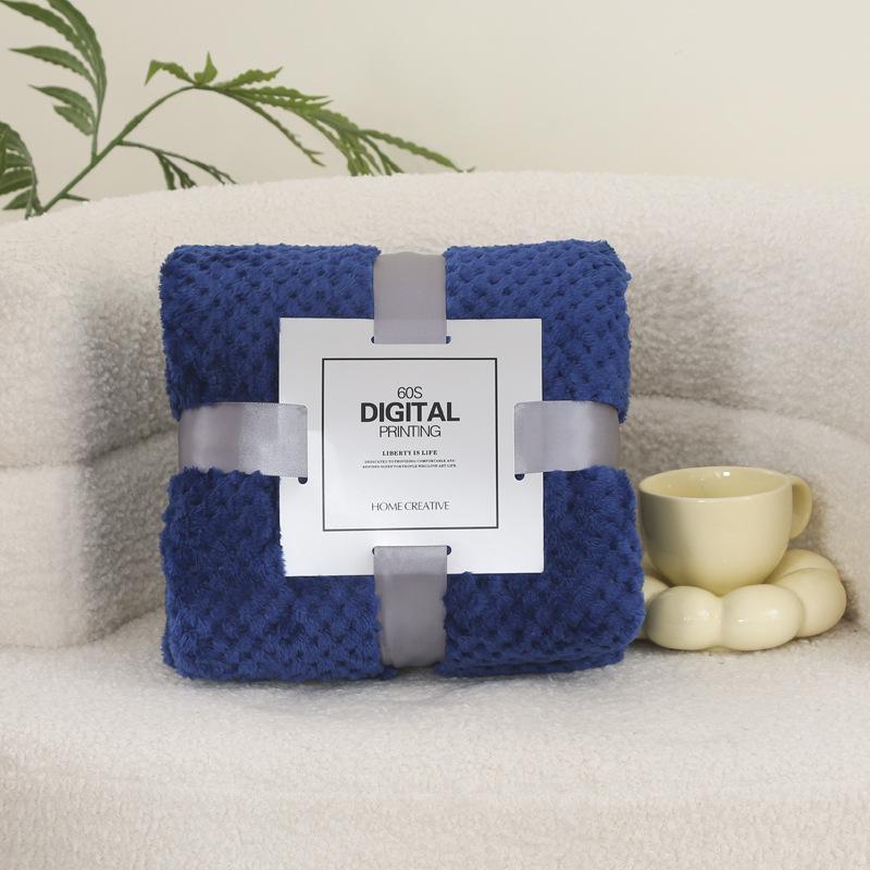 Thickened Pineapple Check Flannel Blanket Set - Ten-Piece Solid Color Winter Throw