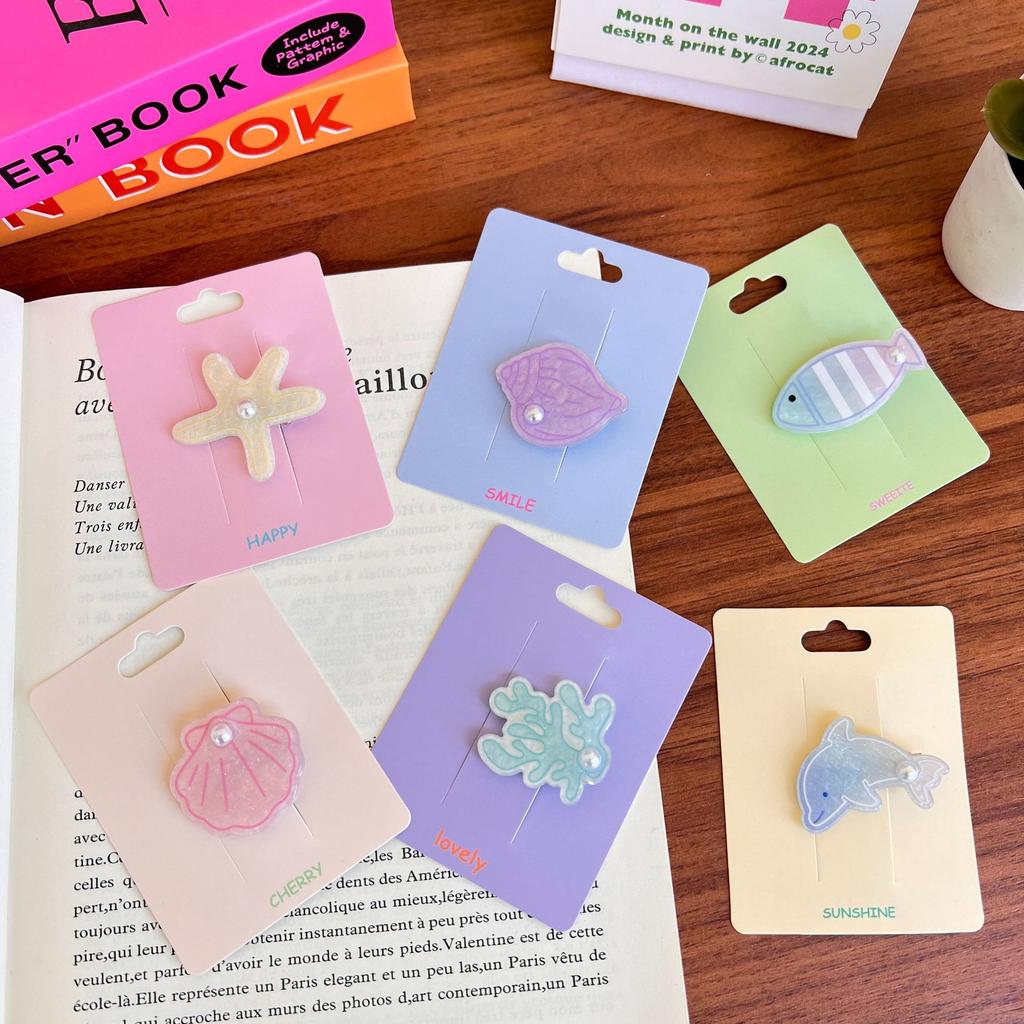 Uroczy Kolorowy Klips do Włosów ze Zwierzętami Moda Ryba Muszla Delfin Grzywka Klips Boczny Perła Małe Wsuwki do Włosów Kreskówkowe Spinki Codzienne Nakrycie Głowy