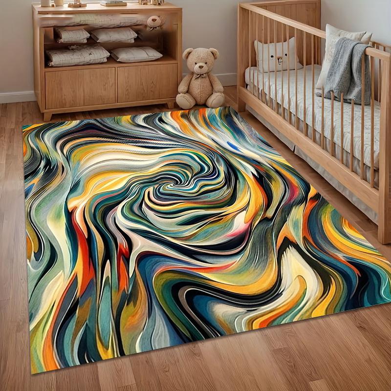 Colorful Swirl Living Room Area Rug Non-Slip Washable Rugs & Carpet with Bold Fluid Design for Contemporary Home Decor Floor Mat