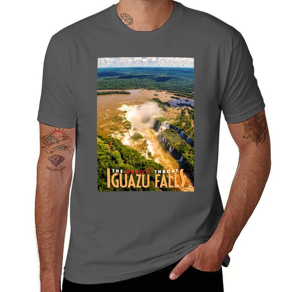 Iguazu Falls Travel Poster Tshirt Classic Print Short Sleeve Shirt Tshirt