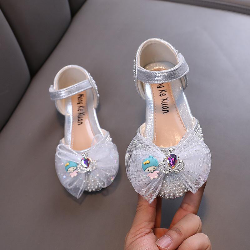 Cute Children's Sandals Elegant Rhinestone Crown Girls Summer Ballet Flat Sandals Fashion Pearl Kids Princess Causal Dress Shoes