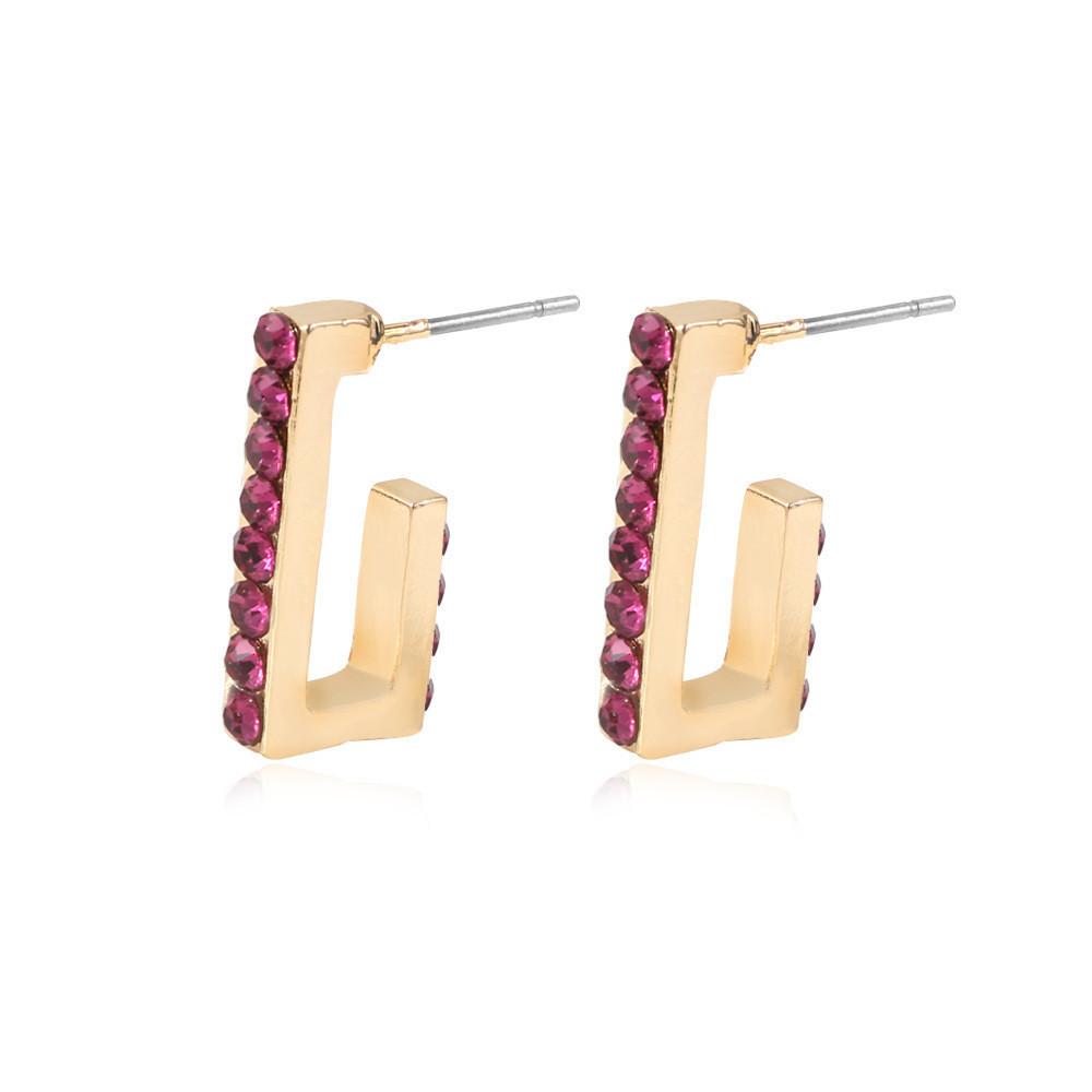 Multicolor Trendy Rhinestone Ushape Earrings Creative Alloy Studs Women For