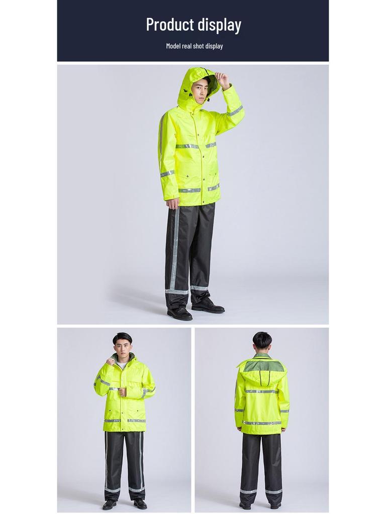 Rainproof Three-Layer Composite Raincoat and Pants Set with Reflective Safety for Traffic Duty