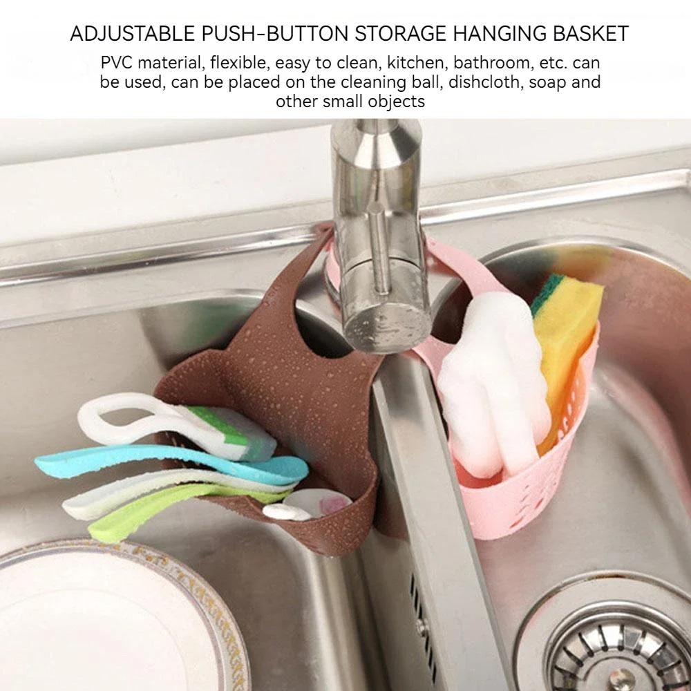 Adjustable Soap Sponge Shelf Organizer Bathroom Faucet Holder Rack Kitchen Sink Holder Hanging Drain Basket Kitchen Accessories