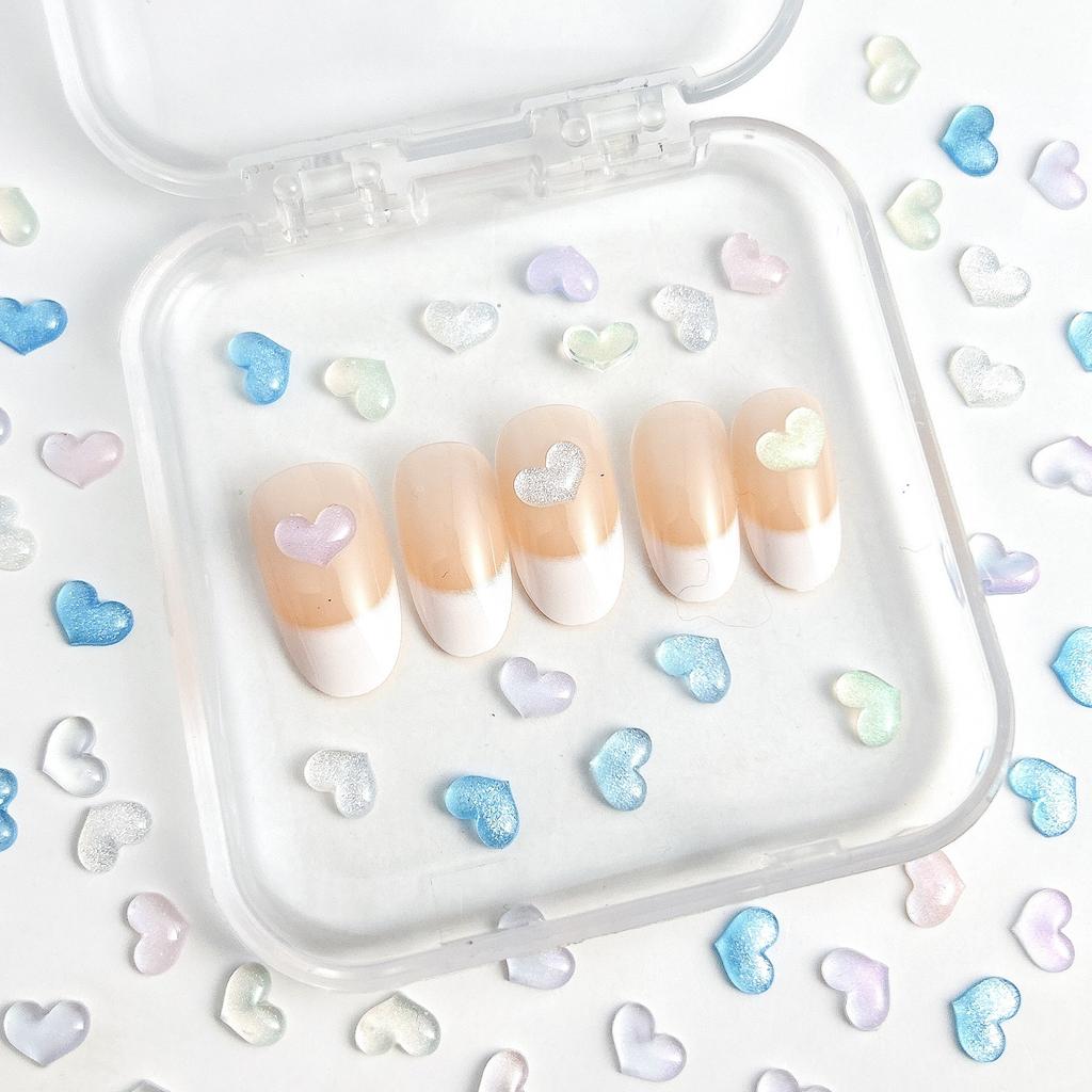 Internet Celebrity Ice Transparent Mini Heart Nail Art Accessories Crystal Peach Heart Flat Bottom Rhinestones 2024 New Wearable Nail Material Kit