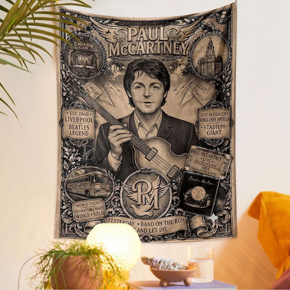 Paul McCartney Tapestry Wall Hanging, Beatles Legend Retro Poster Art, Music Wall Decor for Bedroom Living Room Dorm