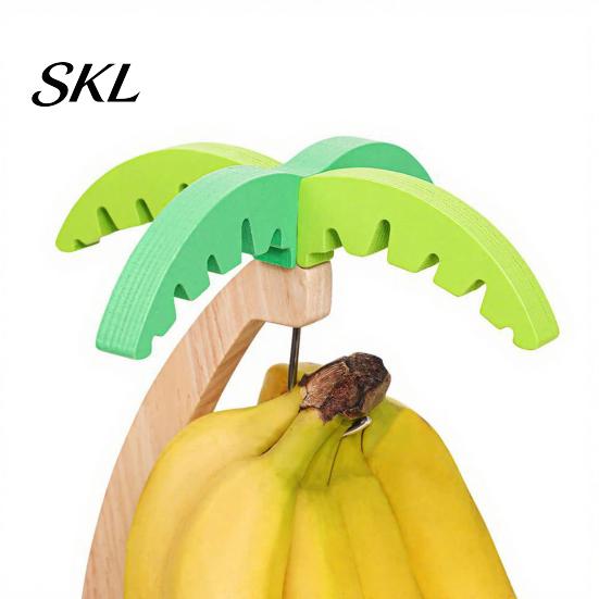 Ventilated Fruit Rack Wooden Banana Hanger, Coconut Tree Shape, with Metal Hook, Hanger Tropical Theme Stable Base Rack, for Kitchen Countertop