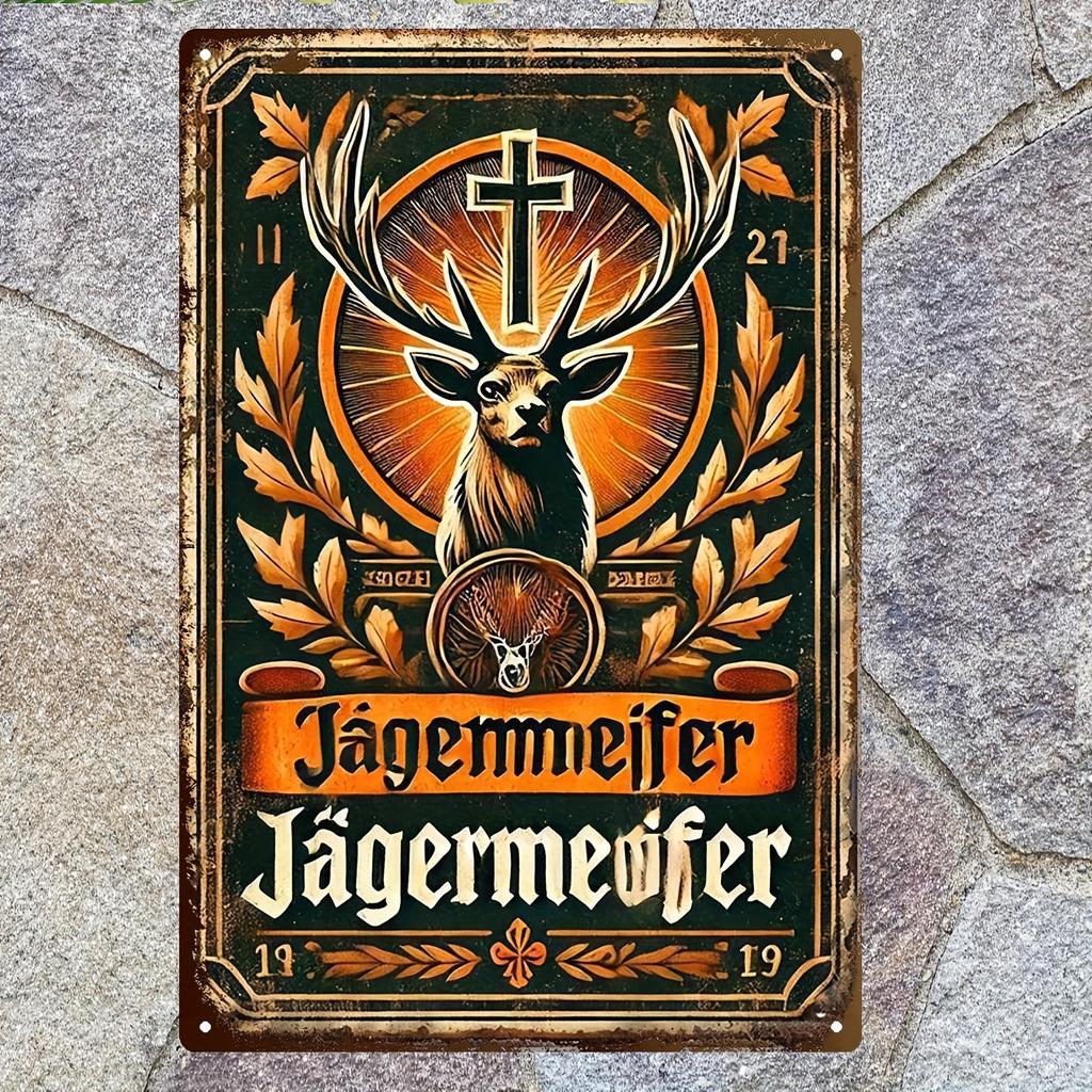 2D Flat, 1pc Vintage Metal Wall Plaque - Heavy-Duty Iron Retro Deer Head & Cross Religious Symbol Decoration - Antique Bar, Home