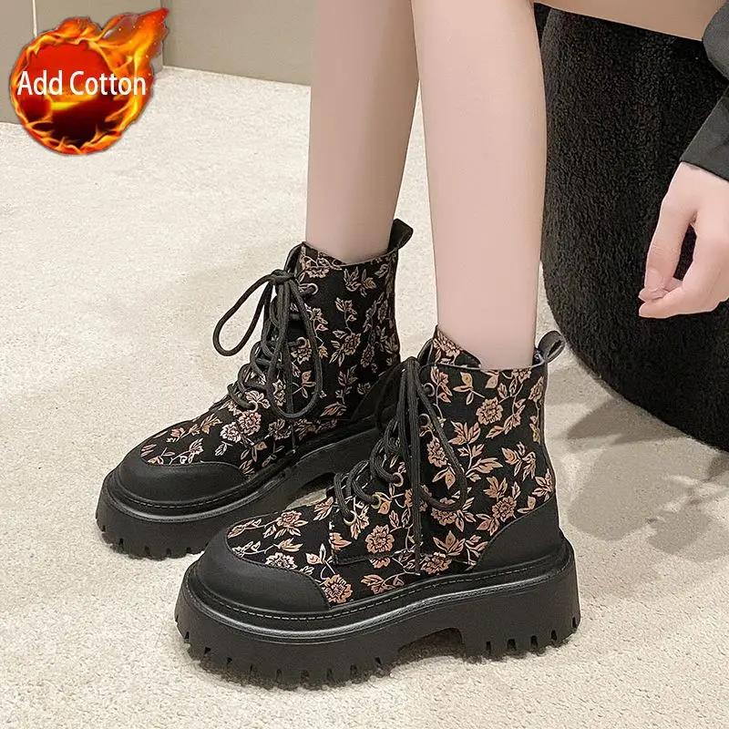 Fashion Ankle Boots for Women Elegant With Medium Heels Combat Woman Short Shoes New Rock Lace-up Designer Luxury Booties Fashion 2025