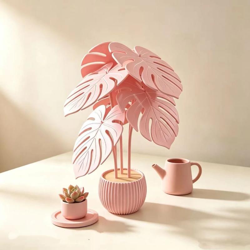 Sottobicchieri Creativi Foglie di Monstera Simulate Sottobicchieri Pianta Monstera Stampati 3D Tappetino da Tavola Antiscivolo Resistente al Calore Decorazione per la Casa