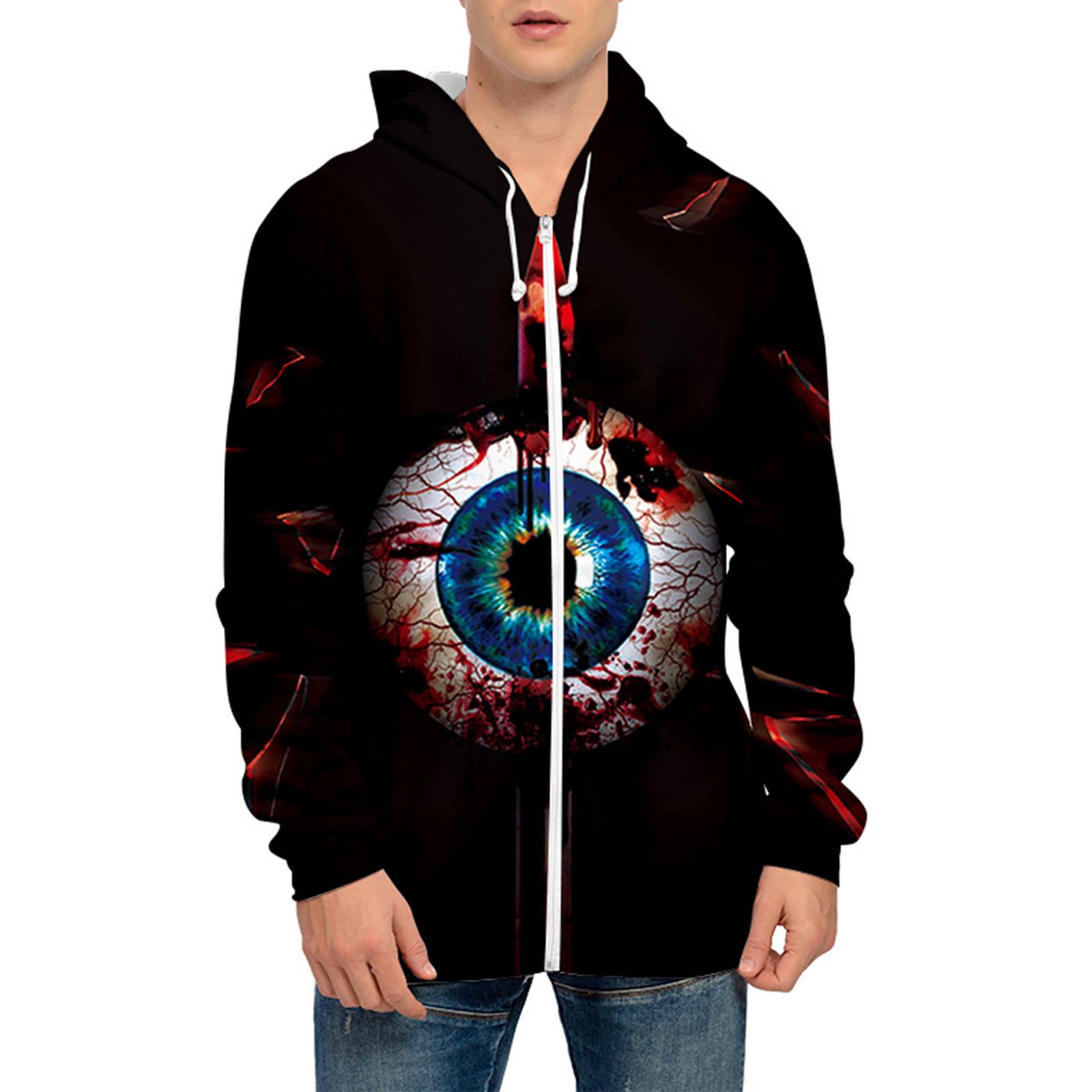 Halloween Zipper Hooded Sweater Men S Loose Sweater Long Sleeve Top XXXXL чёрный