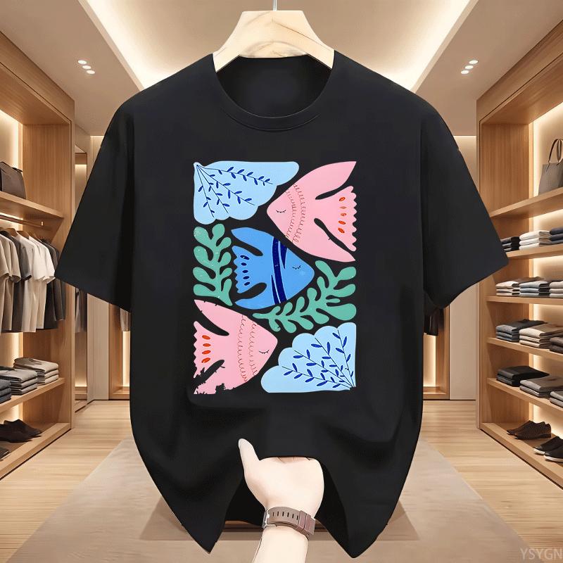 Feng Shui Minimalist Cartoon Printed Tshirt Unisex Unisex Flower Fish Loose Tshirt Casual Cotton Short Sleeved T Shirt Unisex Tops