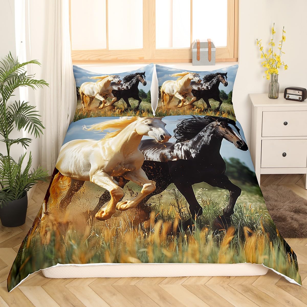 

Comforter Horse And Green Grass For Kids Boys Girls Teens Lightweight S Spring Themed Bedding Set Bedroom Decor Comforter (quilt)-EU Single(135*200cm)3pcs