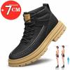Fashion Big Size Men Boots Elevator Shoes High Quality Leather Ankle Boots Hidden Heels Heightening Shoes Man 7CM Masculino Taller Shoes
