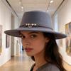Vintage Western Wide Brim Felt Fedora Hat With Decorative Band For Women And Men