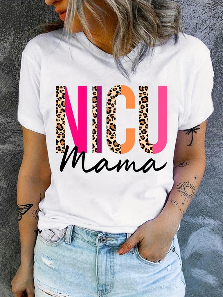 Blessed Grandma Print T-Shirt Mother's Day Short Sleeve Crew Neck Casual Top for Spring & Summer Women's Aesthetic Clothes